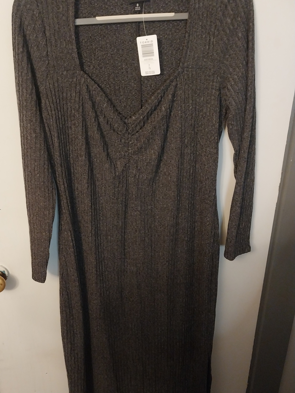 Torrid Ribbed V-Neck Long Sleeve Maxi Dress - Charcoal Gray #208